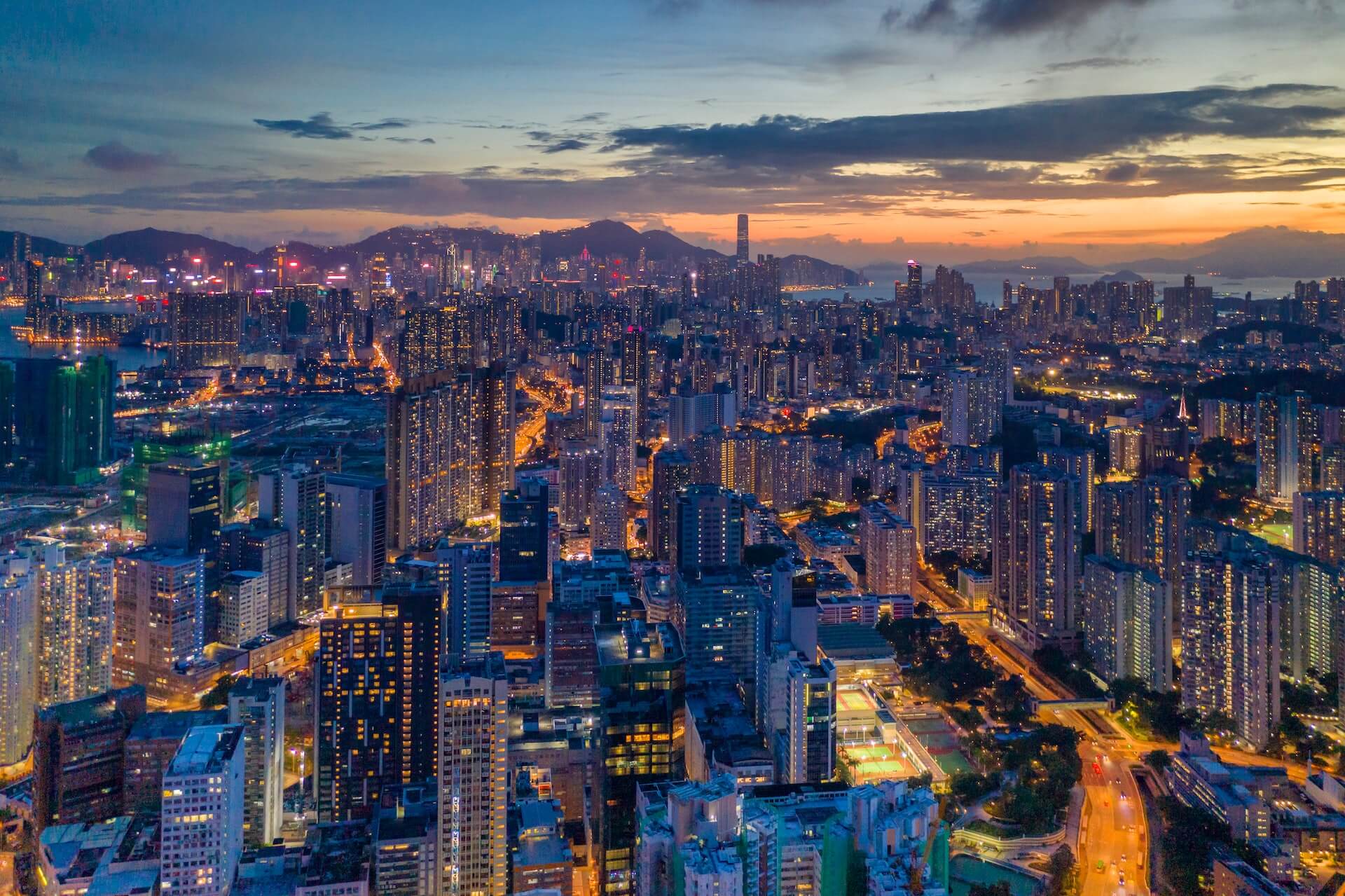 Hong Kong downtown aerial shot